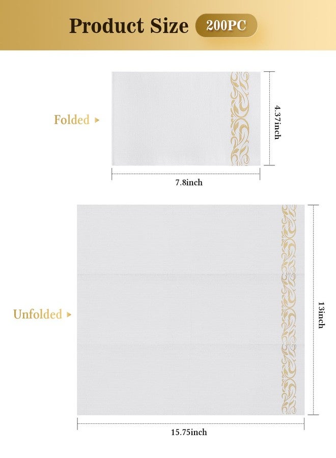 Goodluck 200 Pack 3-Ply Disposable Napkins - Soft & Absorbent Paper Hand Towels for Bathroom Guests, Dinner Party, Kitchen,Christmas， Wedding & Events, Parties - Floral Gold Trim - Image 2